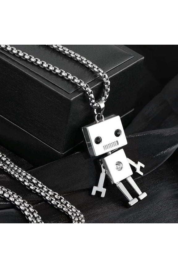 3D Silver Android Robot Pendant Necklace Men's Women's Delicate Jewelry Chain 24" Gift