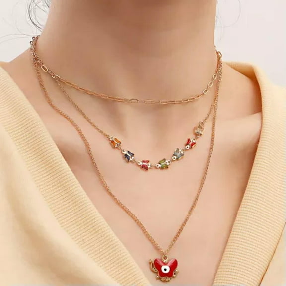 GKNET 3PCS Boho Good Luck Evil Eye Pearl Gold Plated Necklace Women Delicate Jewelry Party Gift-#3