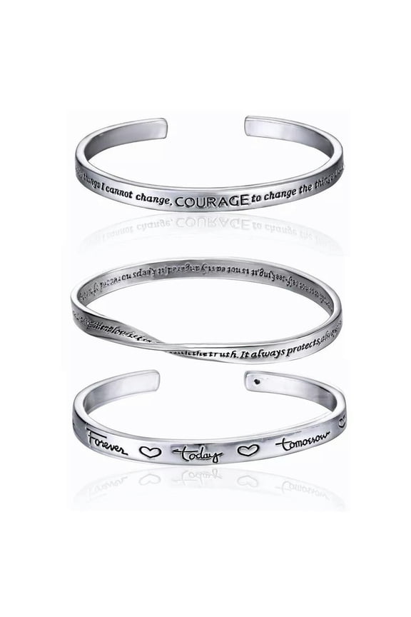 3PCS Inspirational Bracelet Cuff Bangles Engraved Delicate Jewelry Gift for Women Grils
