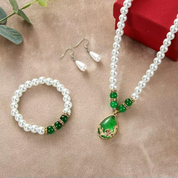 GKNET 3Pcs/set Vintage Fashion Pearl Delicate Jewelry For Women Necklace Earrings Bracelet WY4-04