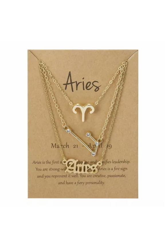 3pcs 12 Constellation Zodiac Sign Pendant Necklace Clavicle Chain Women Jewelry-3pcs Mix Aries