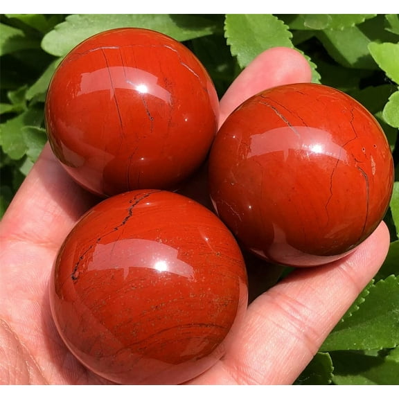 GKNET 3pcs Natural Red Jasper Ball Quartz Crystal Sphere Decoration Reiki Healing 40mm