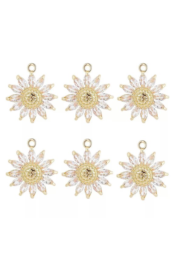 3pcs Sunflower Charms Cubic Zirconia Flower Pendants Gold Plated 21x17mm