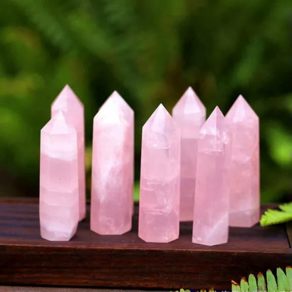 GKNET 4-10cm Natural Pink Rose Quartz Crystal Point Hexagonal Wand Stone Obelisk Reiki-About 7-10cm,Single-tipped