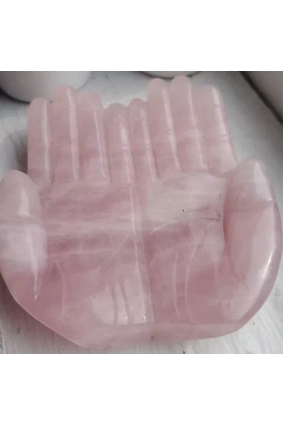 4" Natural Quartz Crystal Prayer Hands, Offering Hands, Altar Hands Carved Reiki-Rose Quartz
