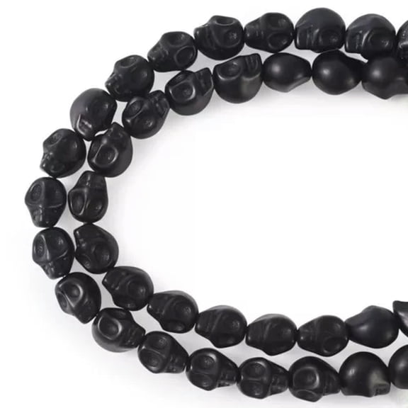 GKNET 40-50pcs Howlite Halloween Skull Head Beads 9mm Natural Stone Loose Bead-Black (40pcs)