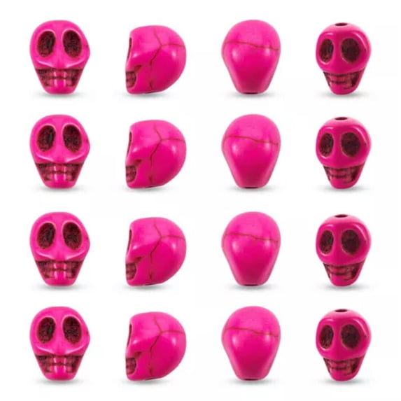 GKNET 40-50pcs Howlite Halloween Skull Head Beads 9mm Natural Stone Loose Bead-Deep Pink (40pcs)