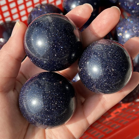 GKNET 40mm+ blue Gold Sand hand carved ball quartz crystal sphere reiki healing 1pc