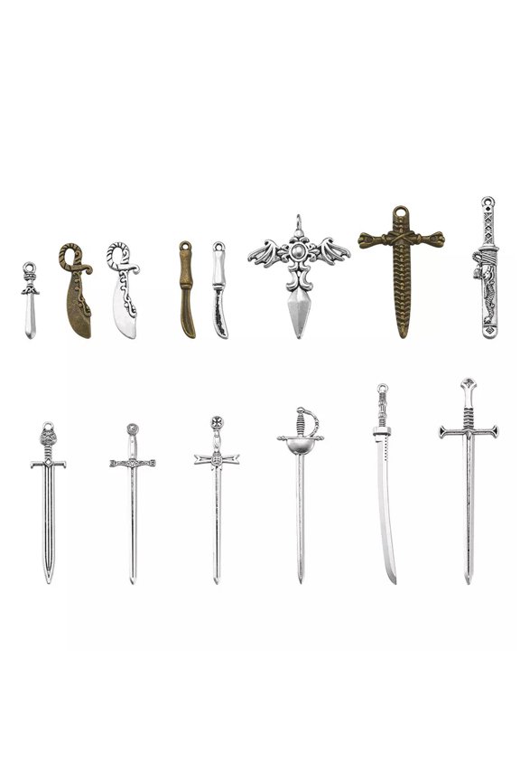 40pcs/set Alloy Big Pendants Long Swords Knife Dagger Charms Mixed Color