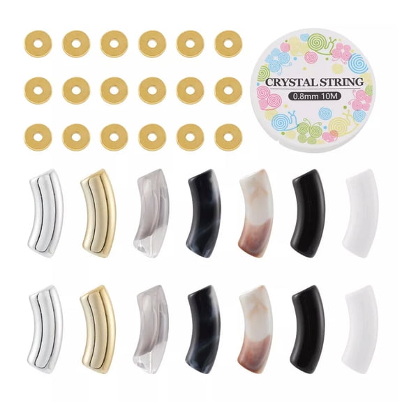 GKNET 42pcs Acrylic Bamboo Curved Tube Beads Loose Spacers with Elastic String