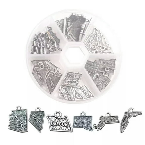 GKNET 48PCS Mixed Lots of Antiqued Silver Metal US State Map Mini Charms In Storage -XE96110-Style-B