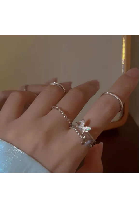 4PCS Butterfly Ring Set Silver Color Opening Adjustable Fashion Finger Ring WY4-2