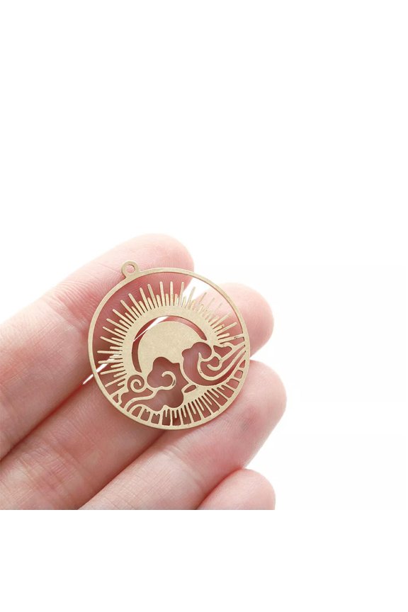 4Pcs Raw Brass Cloud Sun Circle Earring Charms Pendant for Diy Delicate Jewelry Making