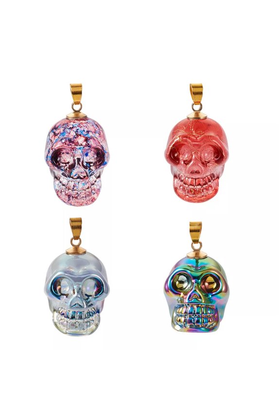 4Pcs Skull Head Glass Pendants Skeleton Dangle Charms for Bracelet Necklace
