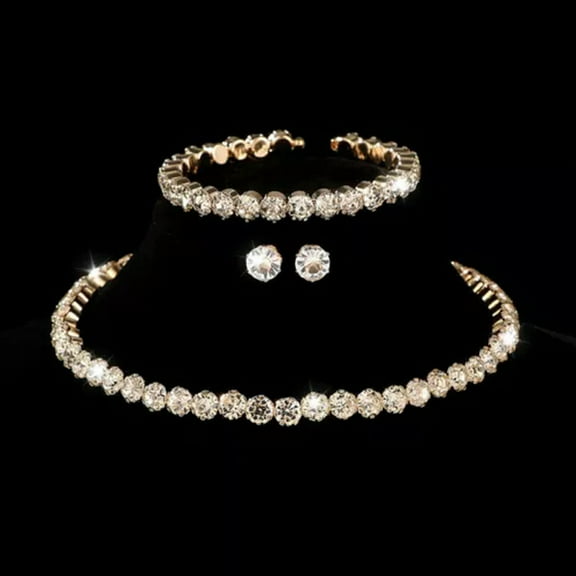 GKNET 4Pcs/set Women Crystal Delicate Jewelry Set For Women Necklace Bracelet Stud Earring WY4-Silver