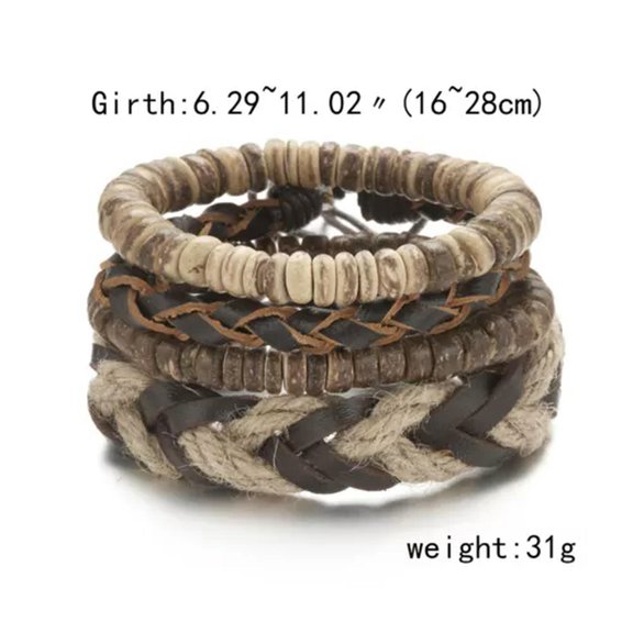 GKNET 5/6pcs Mens Punk Leather Wrap Braided Bracelet Wristband Bangle Cuff Women Men-4pcs Coffee Braided