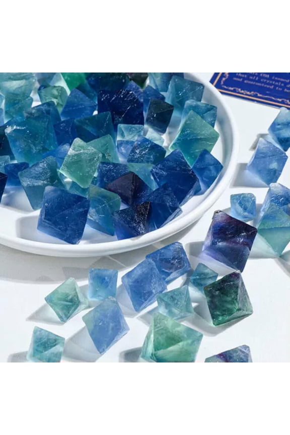 50/100g Natural Fluorite Octahedron Quartz Crystal Healing Aromatherapy Stone-Blue-50g/2-3cm