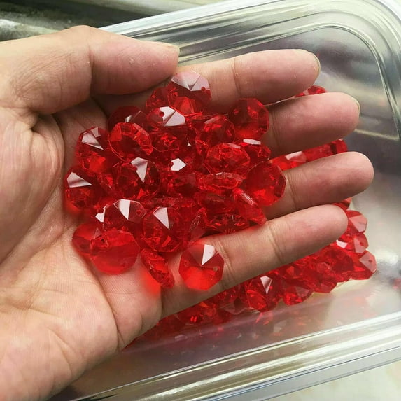 GKNET 50Pc 14MM Ruby Red Glass Crystal Prism Octagon Bead FengShui Faceted DIY Hanging