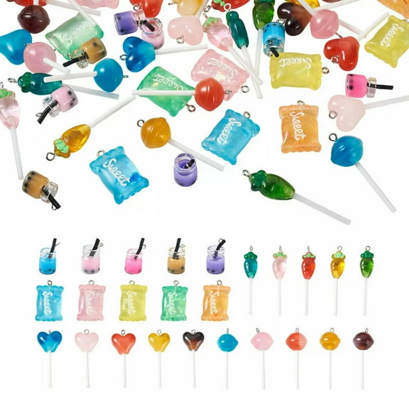GKNET 50Pcs Lollipop Boba Milk Tea Charms 25 Styles Resin Candy Pendant Accessories