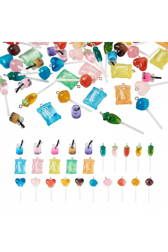 50Pcs Lollipop Boba Milk Tea Charms 25 Styles Resin Candy Pendant Accessories