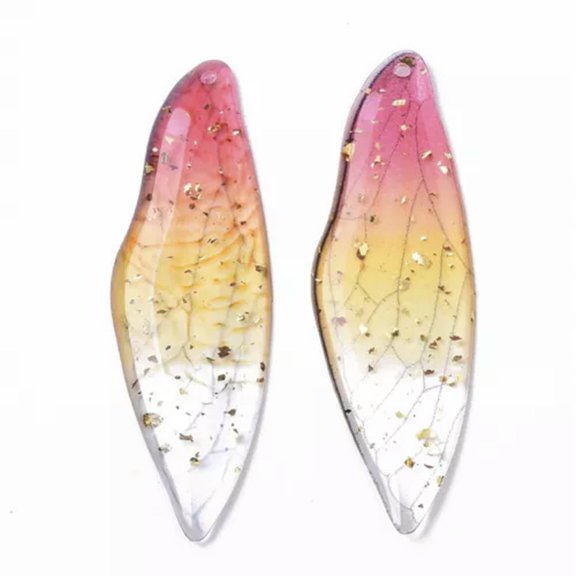 GKNET 50Pcs Resin Big Wing Charms Insects Wing Pendants Colorful with Gold Foil 51mm-Deep Pink