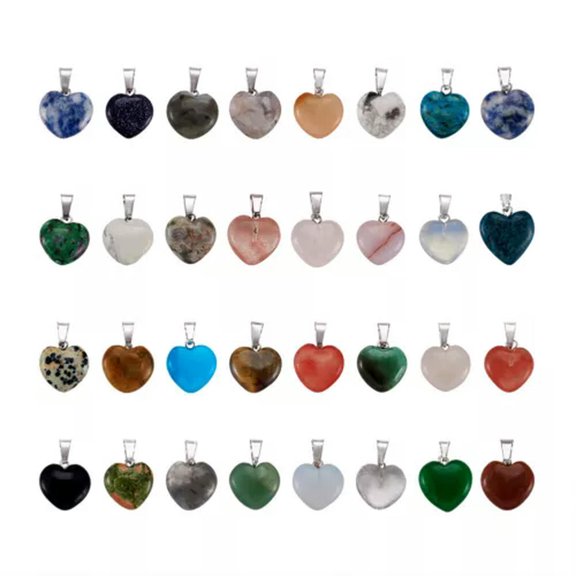 GKNET 50X Natural Stone Gemstone Pendants Mixed Design Crystal Quartz Charms-Heart