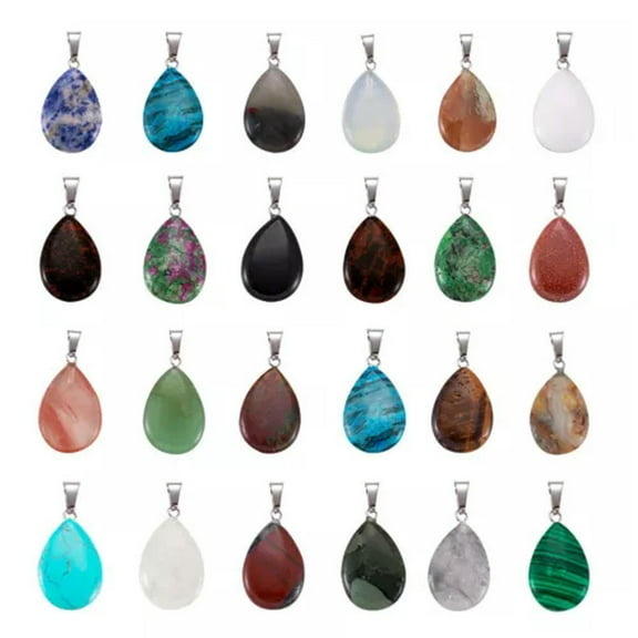 GKNET 50X Natural Stone Gemstone Pendants Mixed Design Crystal Quartz Charms-Oval