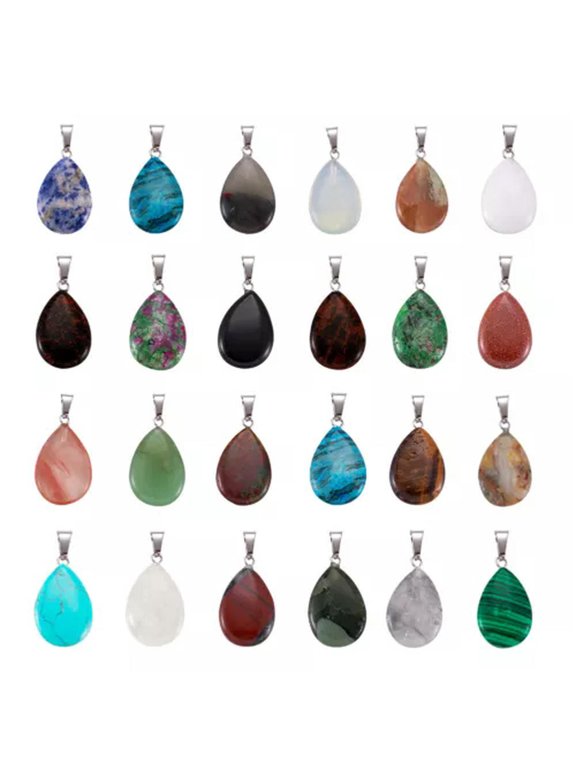 50X Natural Stone Gemstone Pendants Mixed Design Crystal Quartz Charms-Oval