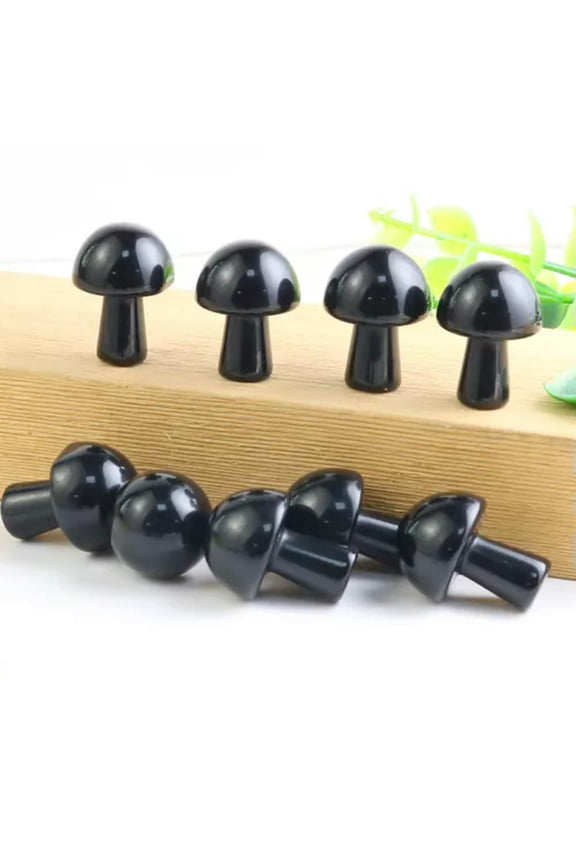 50pcMini Natural Crystal Polished Mushroom Statue Stone Healing Decoration Gift-Black obsidian