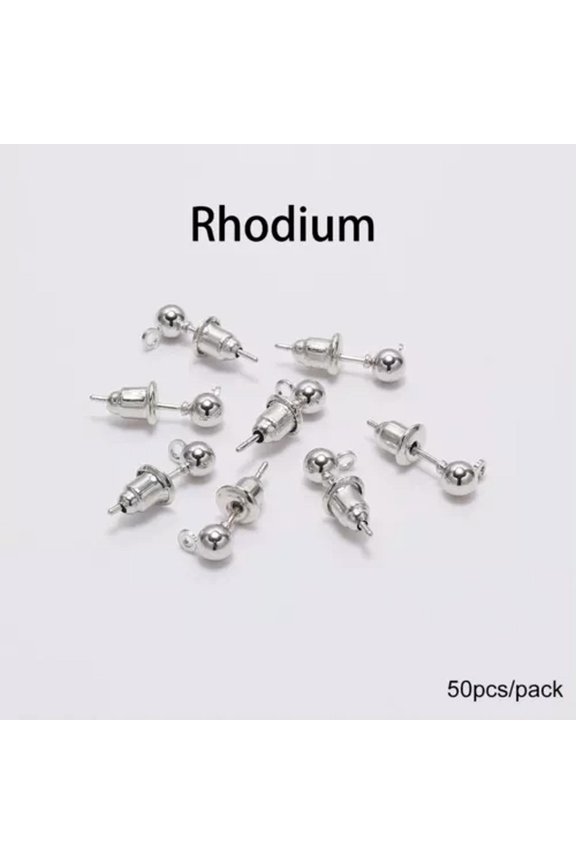 50pcs 3-5mm Pin Findings Stud Earring Stoppers Connector for DIY Delicate Jewelry Making-Rhodiu(50pcs)-5mm