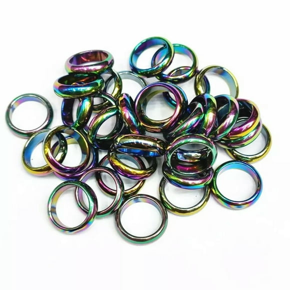 50pcs 6mm Natural Rainbow Hematite Ring - Anxiety Balance Circulation