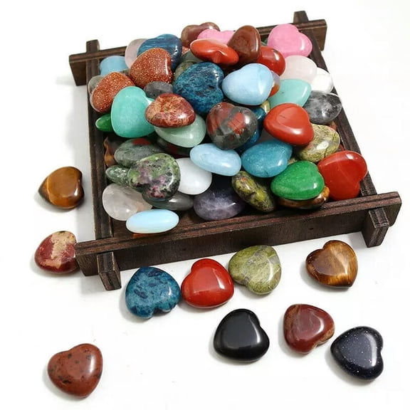 GKNET 50pcs Mini Healing Crystal Heart Gemstone Heart Crystal Pendant No Hole 16mm