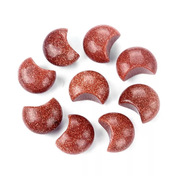 GKNET 50pcs Natural Gold Sand Stone Moon Carved Crystal Healing Wholesale No Hole