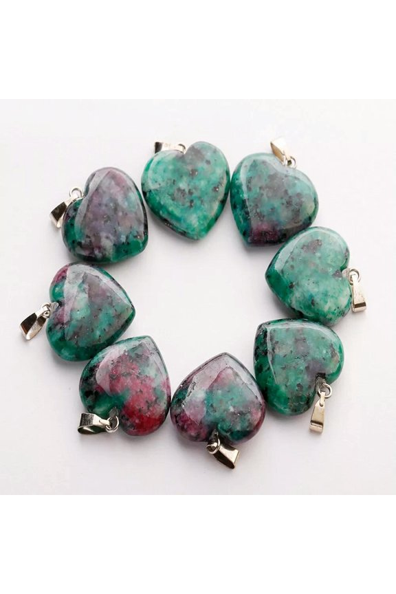 50pcs Natural Ruby In Fuchsite Stone Heart Pendant Bead for Delicate Jewelry Making 20mm