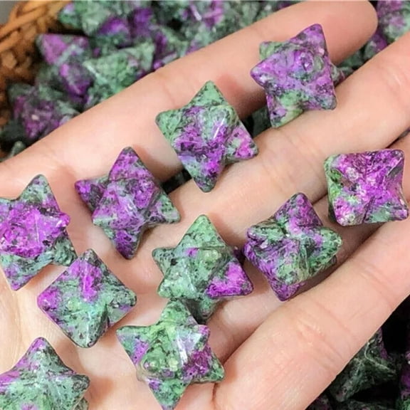 GKNET 50pcs Natural Ruby In Fuchsite Stone Mini Merkaba Star Carved Reiki Healing