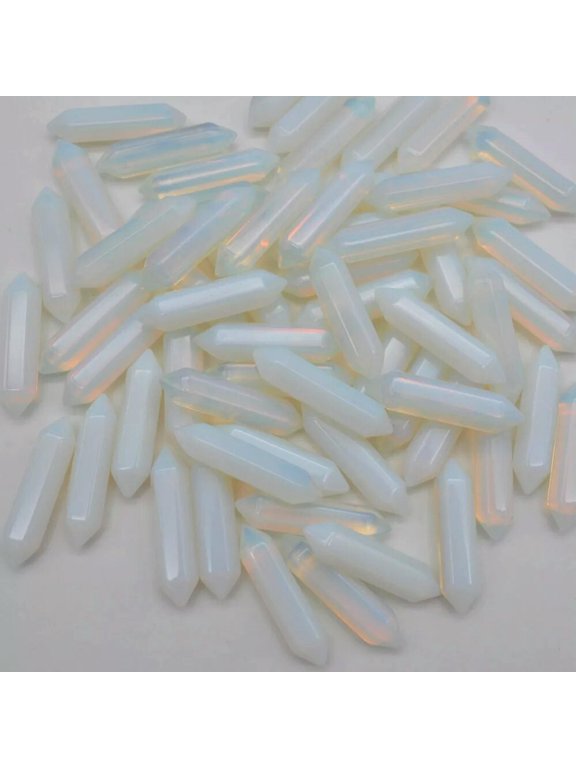 50pcs Opal Stone Hexagonal Pointed Pendant Beads Healing Reiki Chakras No Hole