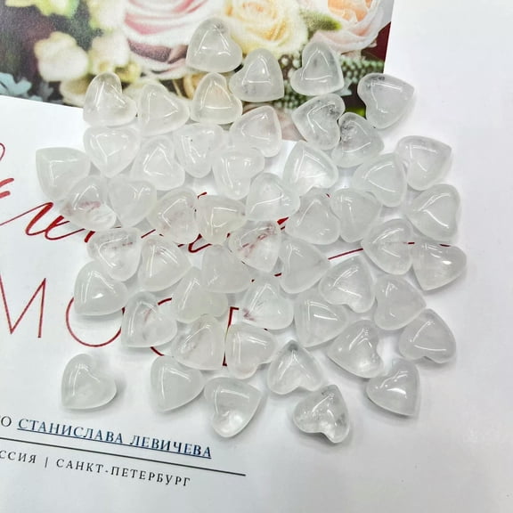 GKNET 50pcs Small Natural White Crystal Stone Healing Heart Gemstone Home Decor 12x6mm