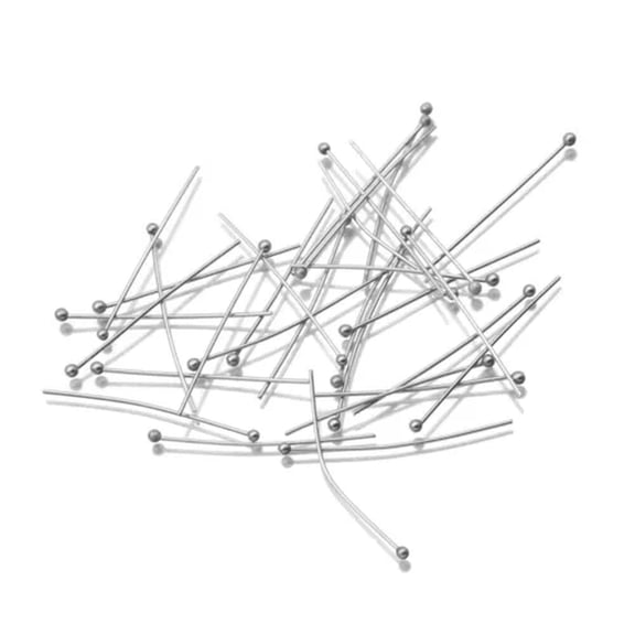 GKNET 50pcs Stainless Steel Gold Plated Length 20 25 30 35 40mm Bead Ball Head Pins-30mm-Steel color