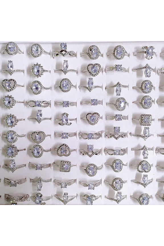 50pcs Wholesale Bulk Lot Zircon Rhinestone Rings For Women Wedding Delicate Jewelry Gift