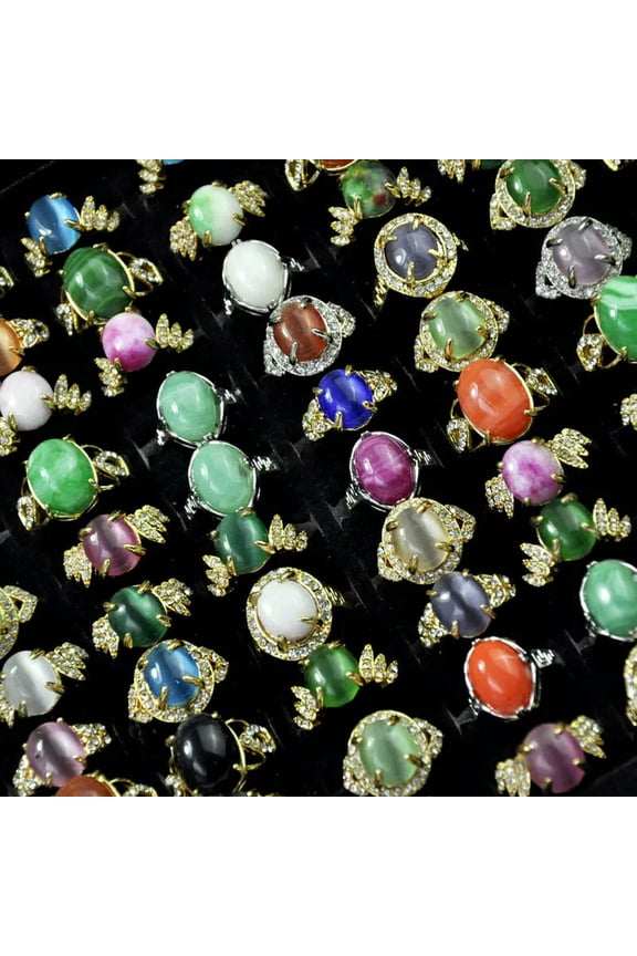 50pcs Wholesale Delicate Jewelry Colourful Natural Cat Eye Gemstone Golden Rings FREE