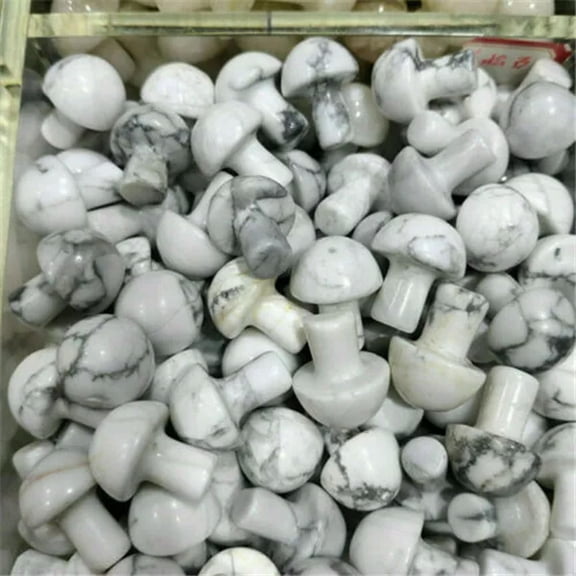 GKNET 50pcs Wholesale Mini Natural Howlite Stone Mushroom Hand Carved Crystal Healing