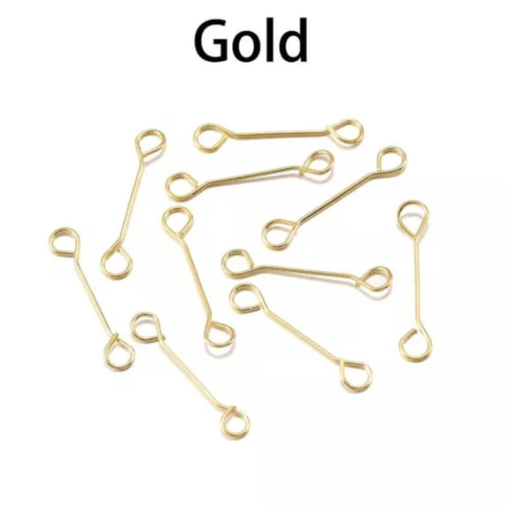 GKNET 50pcs/lot 15-45mm Metal Steel Double Eye Pin Earrings Ear Connecting Rod-Gold-Length 30mm