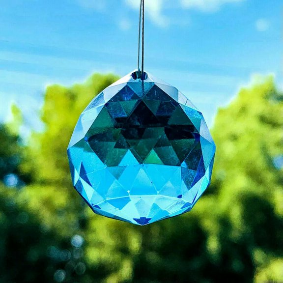 GKNET 5PC Light Blue Feng Shui Prism Ball Faceted Crystal Hanging Suncatcher Pendant