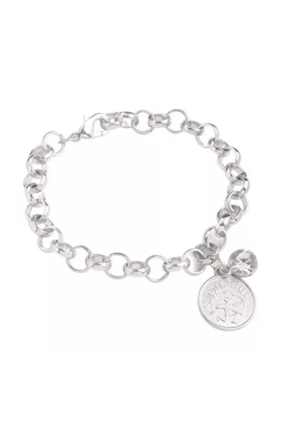 5PCS Fashion Silver Tone Zodiac Rhinestone Charm Chain Bracelet-Aries