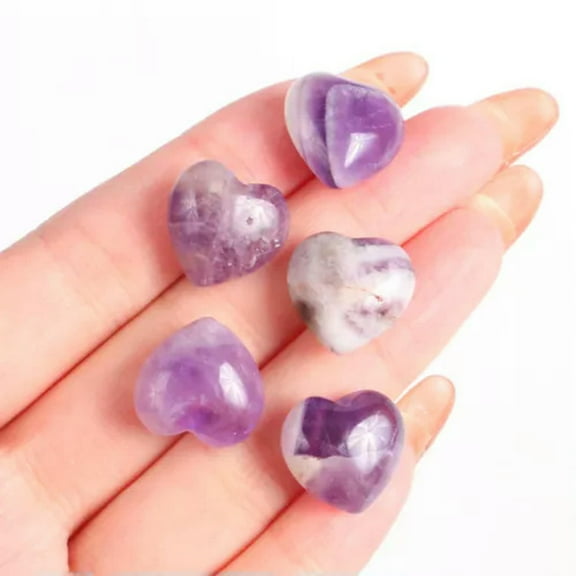 GKNET 5PCS Natural Crystal Quartz Mini Puff Heart Pocket Palm Worry Stones Healing-Amethyst