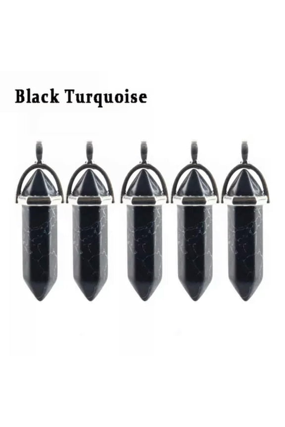 5PCS Natural Gemstone Hexagonal Point Chakra Crystal Healing Stone Pendant-Black Turquoise