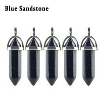 GKNET 5PCS Natural Gemstone Hexagonal Point Chakra Crystal Healing Stone Pendant-Blue Sandstone