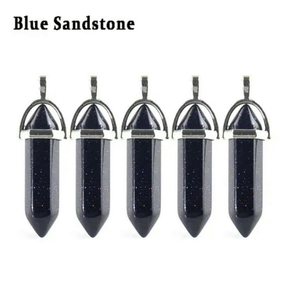 GKNET 5PCS Natural Gemstone Hexagonal Point Chakra Crystal Healing Stone Pendant-Blue Sandstone