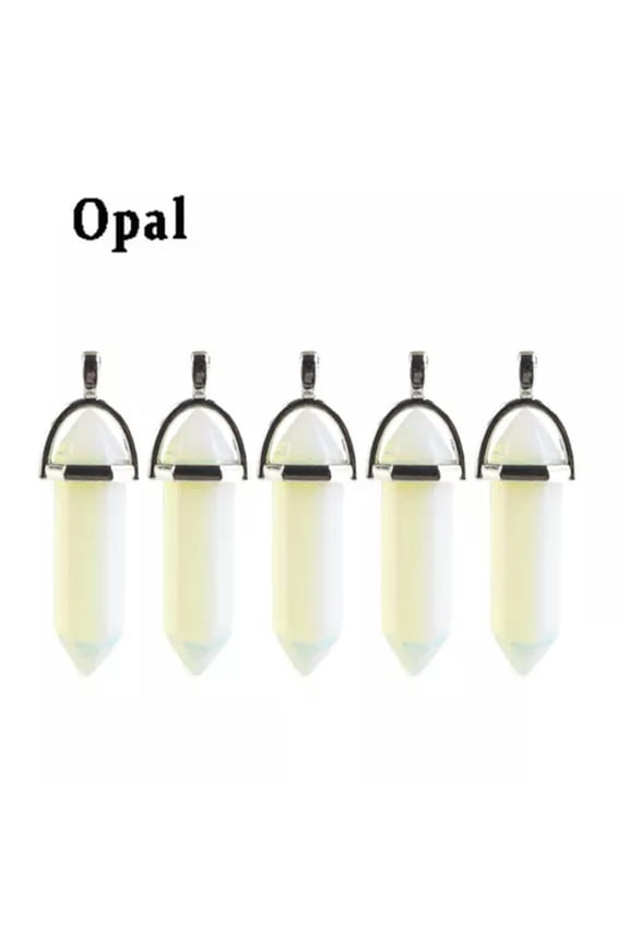 5PCS Natural Gemstone Hexagonal Point Chakra Crystal Healing Stone Pendant-Opal