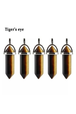 5PCS Natural Gemstone Hexagonal Point Chakra Crystal Healing Stone Pendant-Tiger's eye
